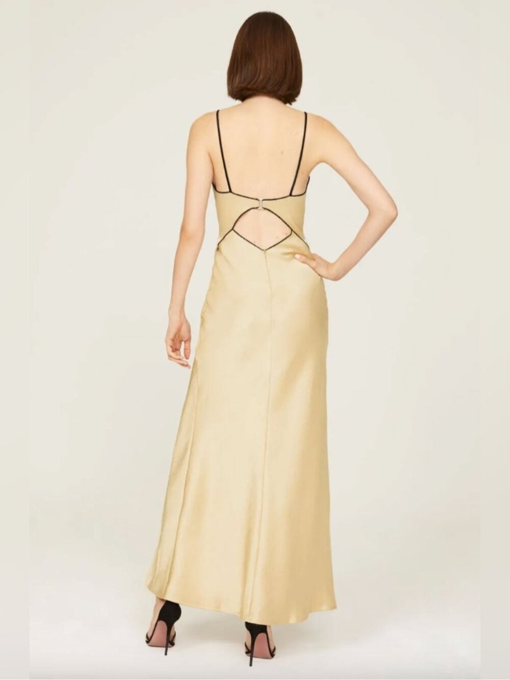 Bec & Bridge Hazel Cutout Satin Maxi Dress in a wheat color. 4 - Picture 4 of 16
